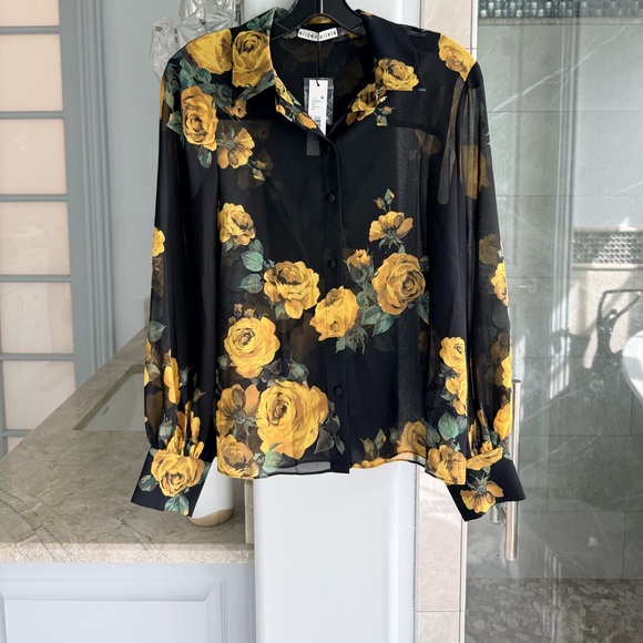 ALICE + OLIVIA Candace Floral Sheer Blouson Shirt - Picture 6 of 14